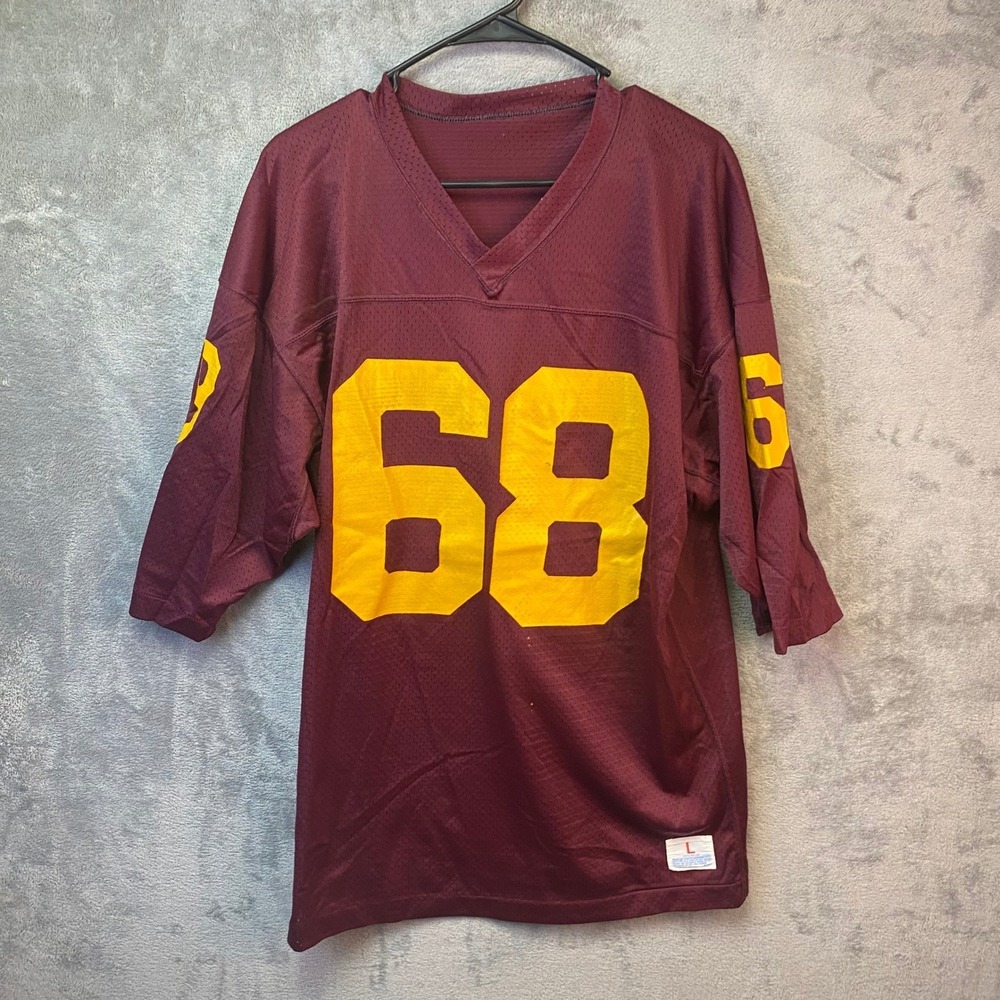 Vintage Maroon Mesh Football Jersey Brown 68 Burgundy Gold Mens Size L USA Made